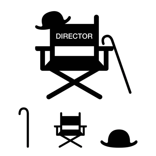 Regisseur Stuhl, Filmregisseur Ausrüstung Artikel Vektor Illustration Ikone Material — Stockvektor
