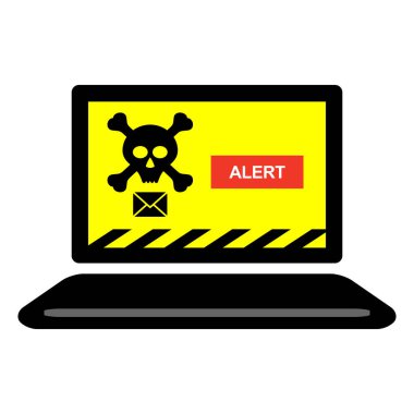 dizüstü bilgisayar spam, virüs spam resmi, simge vektör illüstrasyon materyali kırmızı renk