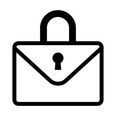 Güvenlik kilidi posta simgesi izole edildi. Beyaz arkaplanda düz tasarım Vektör illüstrasyon materyali