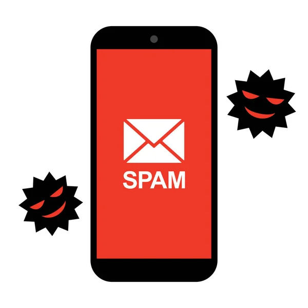 Smartphone Spam Teléfono móvil, imagen de spam de virus, icono vector ilustración material color rojo — Archivo Imágenes Vectoriales