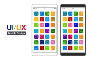 Akıllı telefon aygıtı ana hatları izole edilmiş vektör simgesi. Ui / Ux tasarım akıllı telefon uygulaması ekranı. modern cep telefonu resimleri