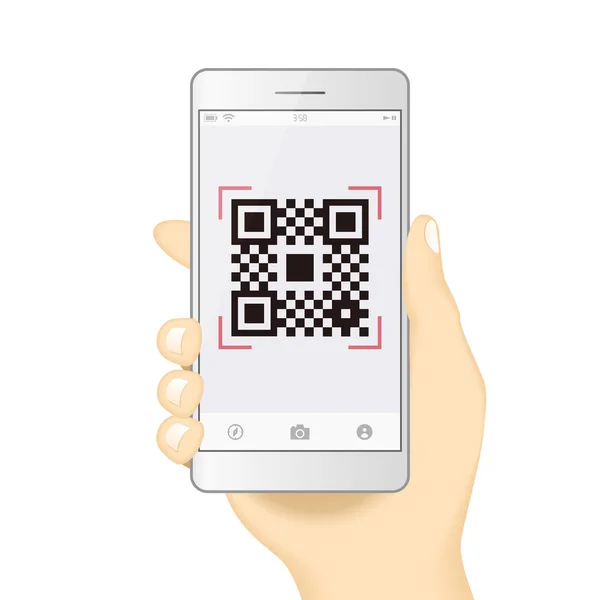 QRコード決済ハンドフィンガースマートフォンアプリのキャッシュレス技術コンセプトベクトルイラストデザイン画像。お金がなくても. — ストックベクタ