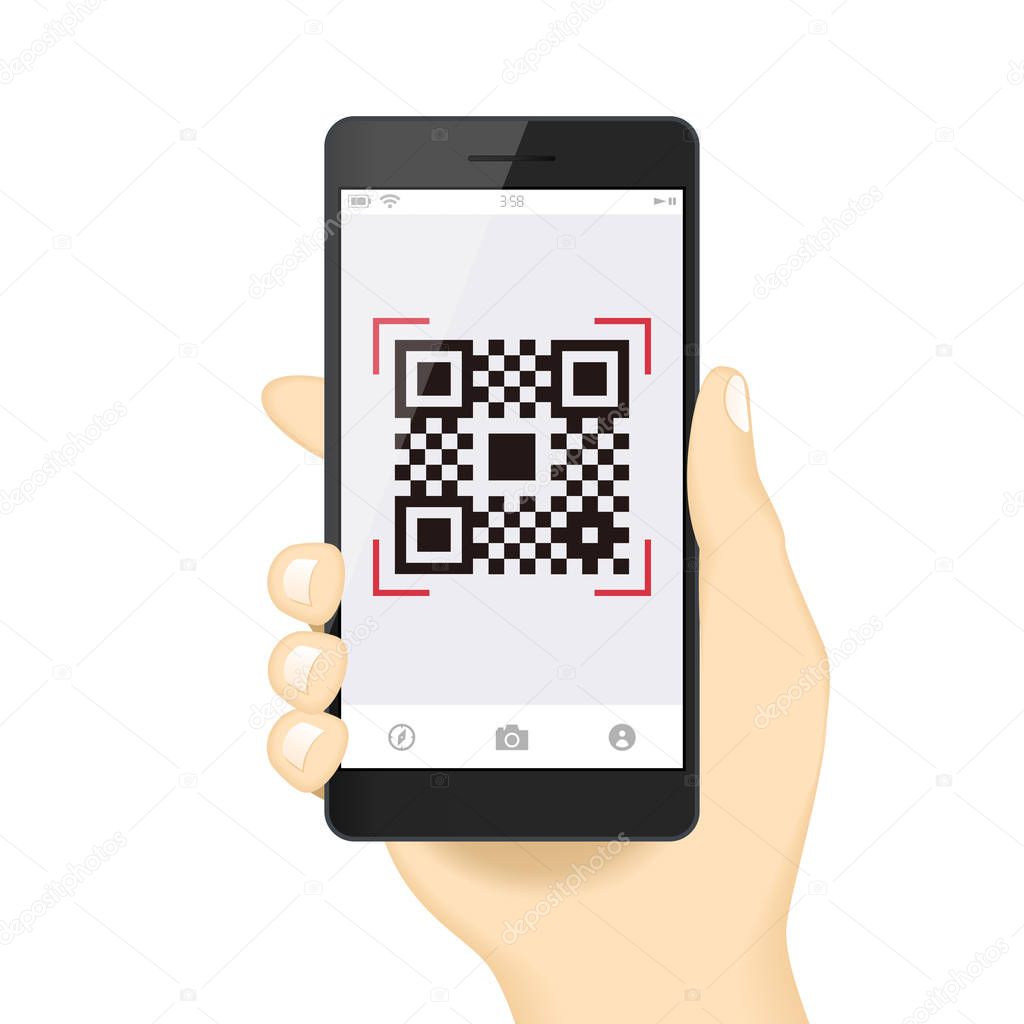 Qr code payment Hand Finger Smartphone app cashless technology concept vector illustration design image. digital pay without money.