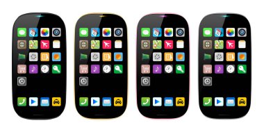 Dört renk akıllı telefon, cep telefonu izole edilmiş, uygulama simgesi, vektör illüstrasyon resmi.