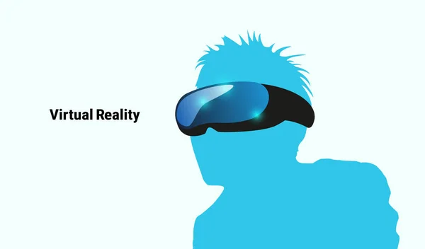 Manusia Virtual Reality Headset Tampilan Gunung Kepala Gambar Biru Ilustrasi - Stok Vektor