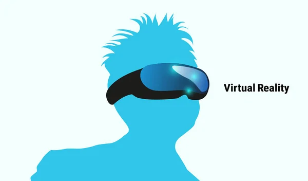 Manusia Virtual Reality Headset Tampilan Gunung Kepala Gambar Biru Ilustrasi - Stok Vektor