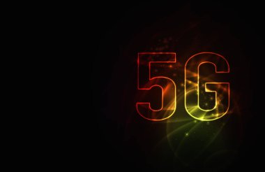 Gelecekteki teknolojinin 5G ağı. kırmızı arkaplan çizimi.