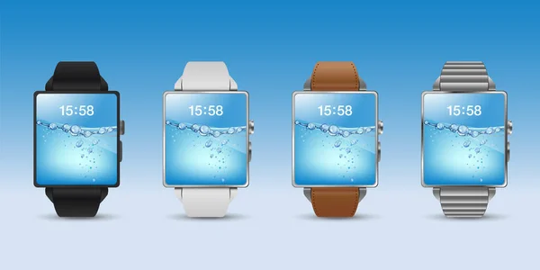 Kleuren Smartwatchs Zwart Wit Leder Zilver Vector Illustratie Afbeelding — Stockvector