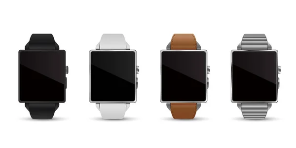 Kleuren Smartwatches Zwart Wit Leder Zilver Vector Illustratie Afbeelding — Stockvector