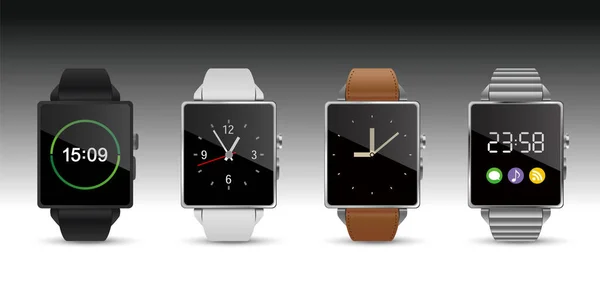 Kleuren Smartwatchs Zwart Wit Leder Zilver Vector Illustratie Afbeelding — Stockvector