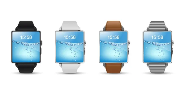 Kleuren Smartwatches Zwart Wit Leder Zilver Vector Illustratie Afbeelding — Stockvector