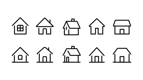 Huis Huis Lijn Pictogram Set Afbeelding Vector Illustratie — Stockvector