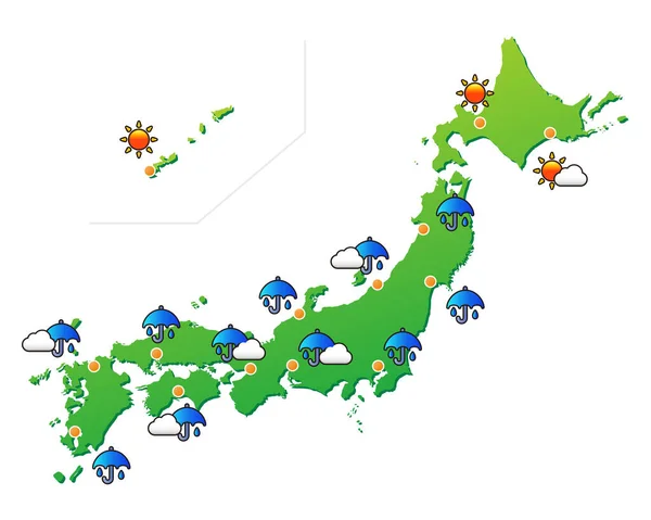 Regnerisches Wetter Japan Karte Weißer Hintergrund Vektor Illustration — Stockvektor