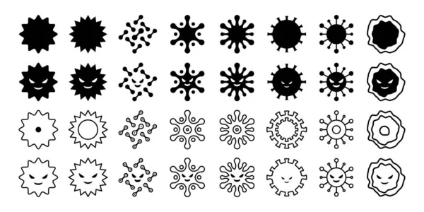 Virus Bakterien Pollen Icon Set Illustration Schwarz Und Weiß — Stockvektor