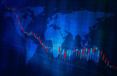 Stock price decline graph map image Blue color visual design clipart