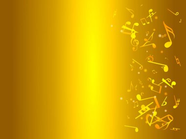 Renkli müzik notaları. Vektör İllüstrasyonu Soyut altın arkaplan.