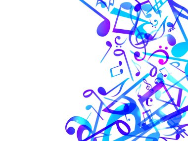 Renkli müzik notaları. Vektör İllüstrasyonu Soyut mavi arkaplan.
