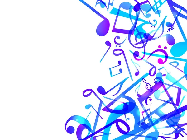 Πολύχρωμες Νότες Μουσικής Εικονογράφηση Διάνυσμα Αφηρημένο Μπλε Φόντο — Διανυσματικό Αρχείο