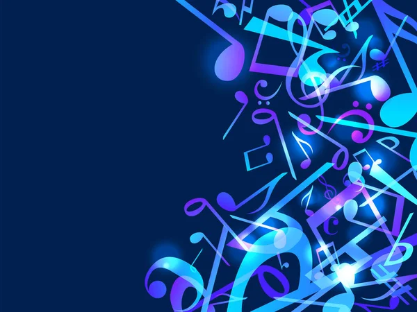 Πολύχρωμες Νότες Μουσικής Εικονογράφηση Διάνυσμα Αφηρημένο Μπλε Φόντο — Διανυσματικό Αρχείο