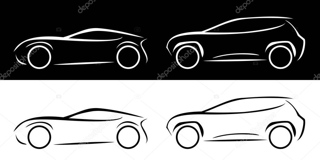 SUV coupe car line silhouette vector icon monochrome illustration