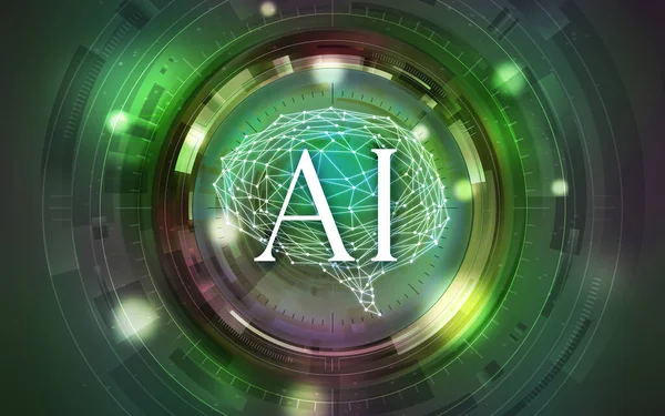 Green Intelligent Artificial brain mother computer. illustration background image.