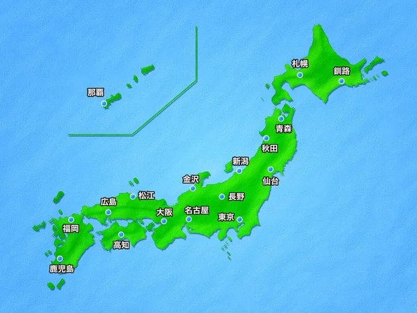 Japan Karte Design Grüne Bild Illustration — Stockfoto