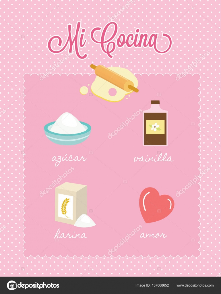 Mi Cocina My Kitchen Spanish Baking Ingredients — Stock Vector