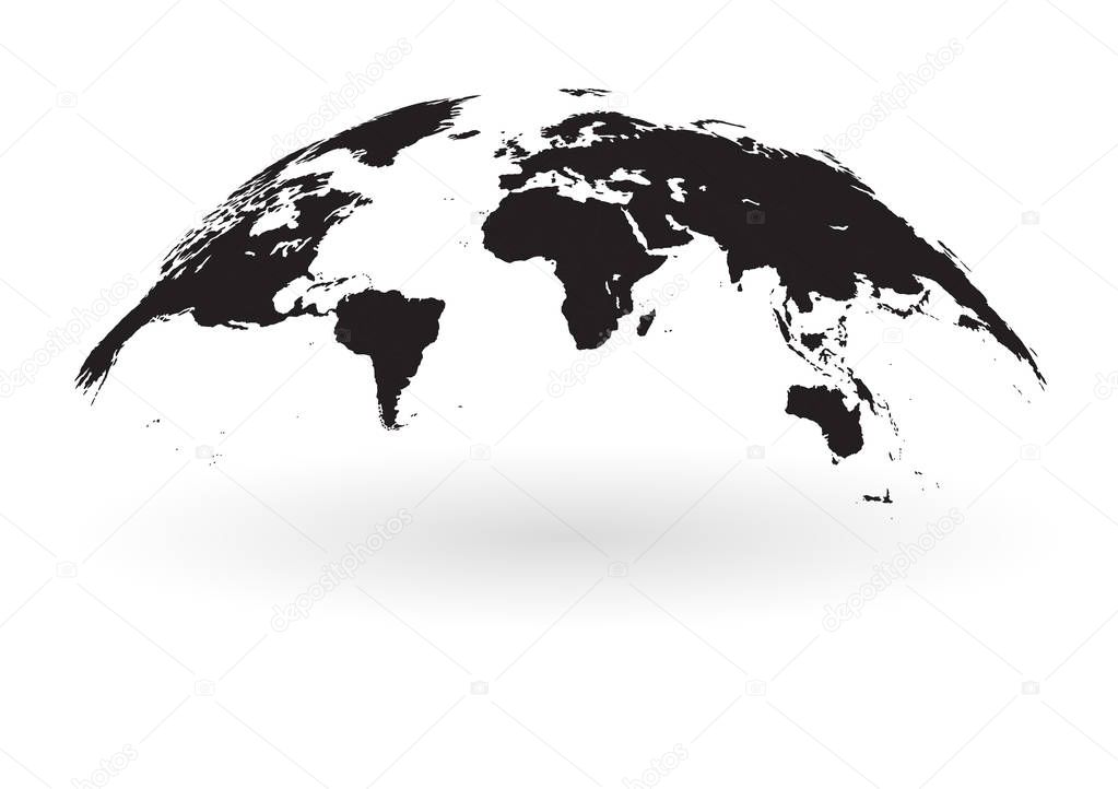 Black world map globe isolated on white background
