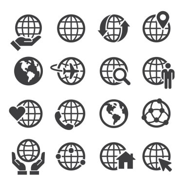 Küre ile ilgili basit dış hat simgeleri kümesi