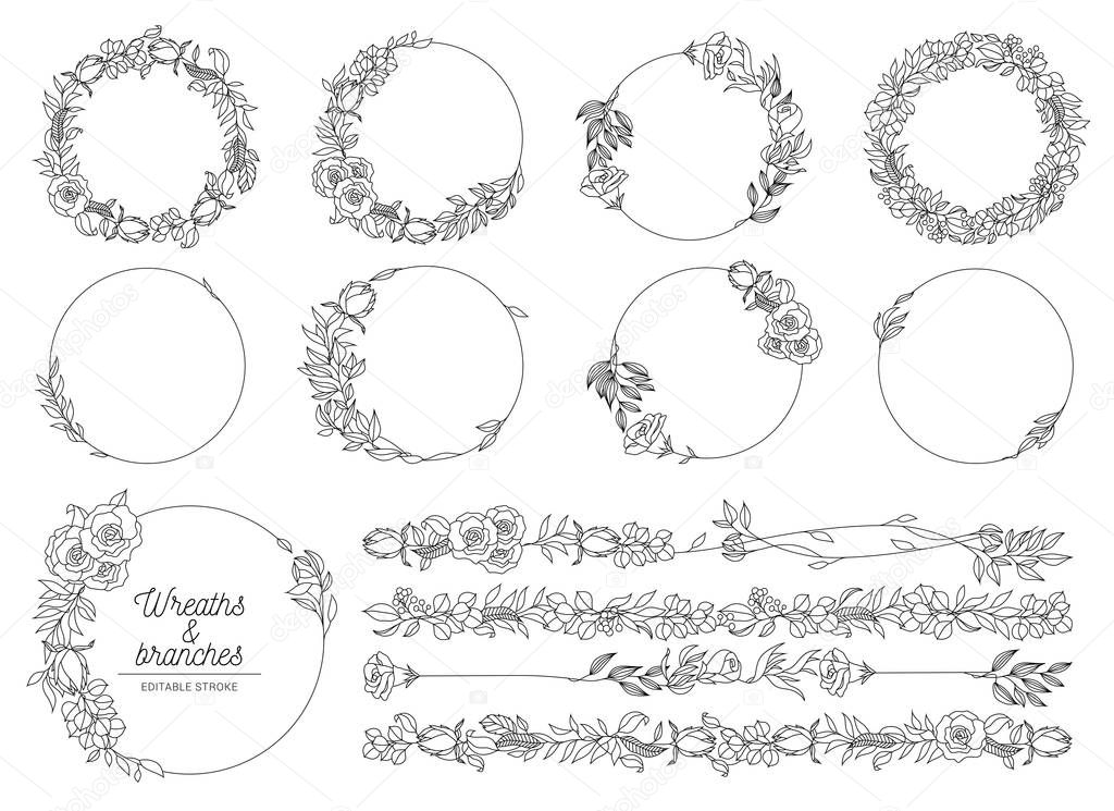 Vector illustration of hand drawn wreaths.