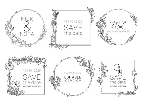 Wedding invitation floral wreath minimal design. Vector template — Stock Vector