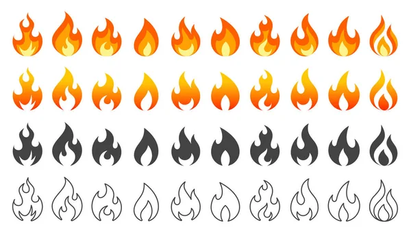 Zbiór ikon ognia. Ikony ognia ustawione. Płomienie ognia — Wektor stockowy