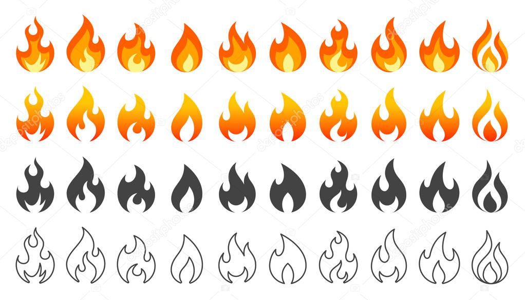 Collection of fire icons. Fire icons set. Fire flames