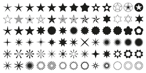 Sterren set van 78 zwarte iconen. Rating Star-pictogram. — Stockvector