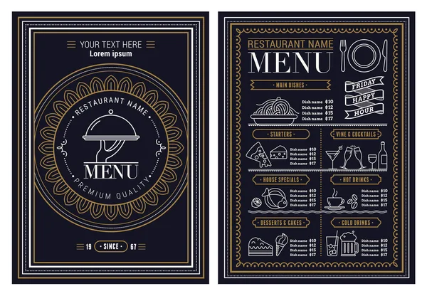 Restaurant Menü Design Vektor Broschüre Vorlage Mit Vintage Logo — Stockvektor