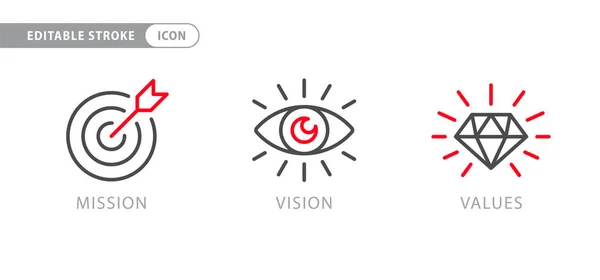 テキスト付き企業の使命 ビジョン Webページテンプレート モダンなフラットデザイン 抽象的なアイコン 目的ビジネスの概念 ミッション シンボル イラスト 抽象的な目 — ストックベクタ