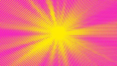 Pembe yarım tonlu pop sanat arka planı soyut vektör çizgi romanları, bulutlu desenli ve izole noktalı boş düzen şablonu. 1960 'ların tasarımcısı için satılık pankart. Kopyalama alanı eps10 ile