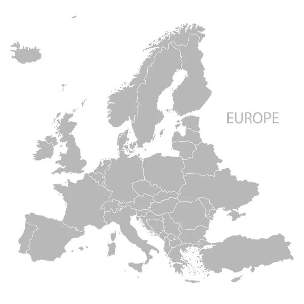 Europa Con Los Países Mapa Gris — Vector de stock