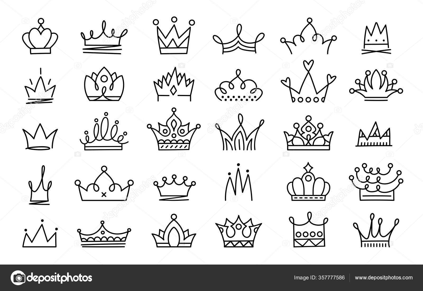 Sketch crowns hand drawn king queen crown Vector Image