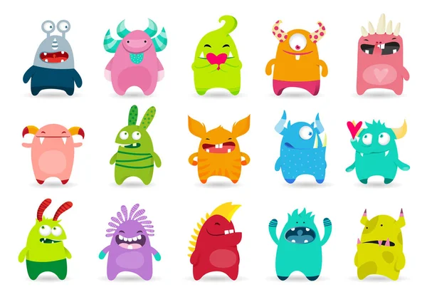 Set Funny Cute Monsters Cartoon Vector Illustration — Stock Vector