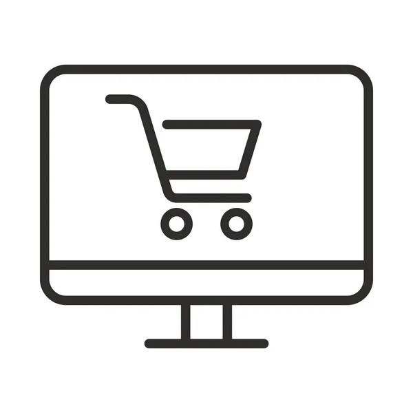 Icono Compras Línea Esquema Icono Vector Compras Línea Para Diseño — Archivo Imágenes Vectoriales