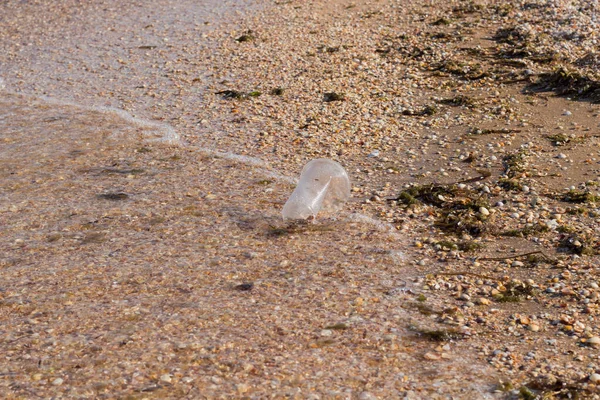 Vidro Plástico Lixo Praia — Fotografia de Stock