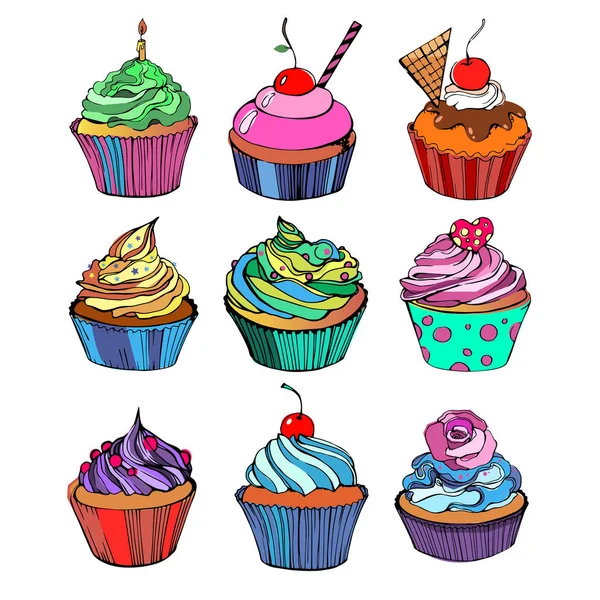 Pastel dulce cumpleaños cupcake deliciosa crema — Vector de stock