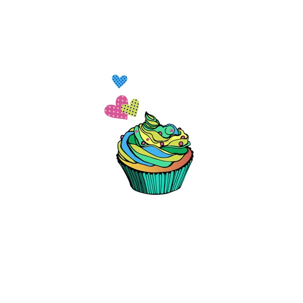 Pastel dulce cumpleaños cupcake deliciosa crema — Vector de stock