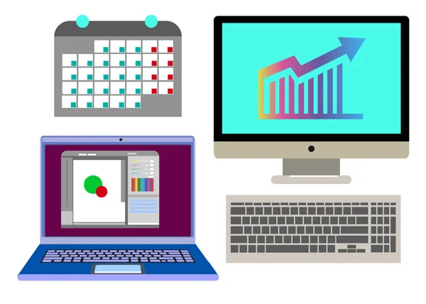Ufficio icone vettoriali del computer aziendale — Vettoriale Stock