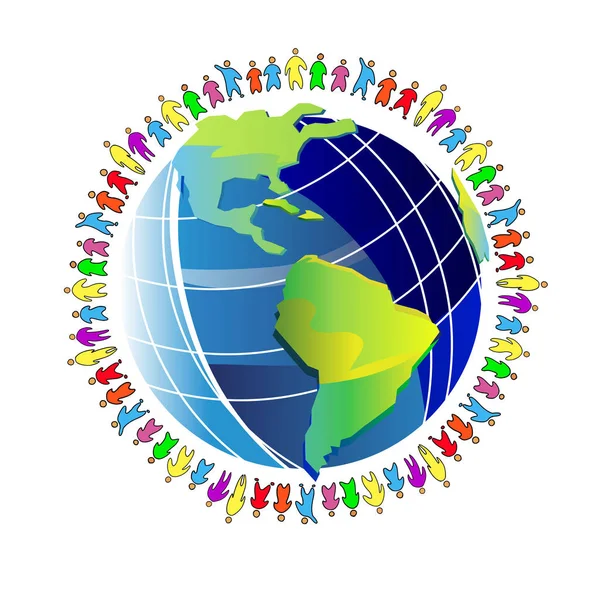 Terra persone mondo pianeta globo illustrazione globale intorno alla pace — Vettoriale Stock