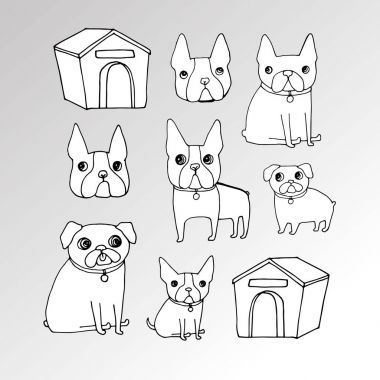 Pug köpek vektör doğurmak illüstrasyon safkan hayvan çizgi grafiği