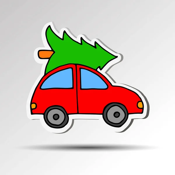 Auto Weihnachtsbaum Urlaub Geschenk Illustration Vektor Winter rot Weihnachten Jahr neu — Stockvektor