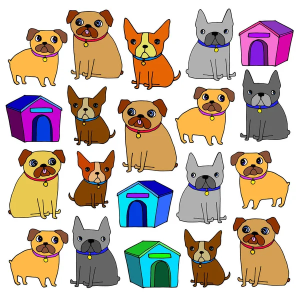 パグ犬ベクトル品種図純血種の動物漫画画像 — ストックベクタ