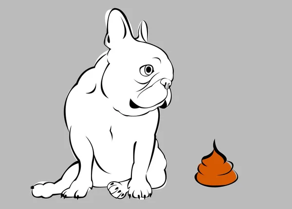 Perro, vector, raza, tierna, mascota, animal, bulldog, francés, ir al baño, caca — Vector de stock